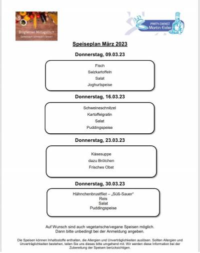 Speiseplan ab 9. Mrz 2023