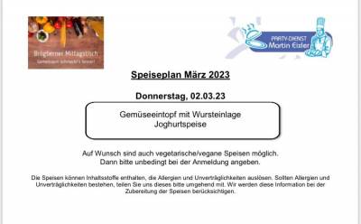 Speiseplan 2. Mrz 2023